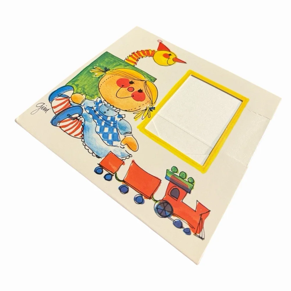 Vintage Picture Frame‎ Card with Train and Cat Design